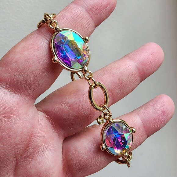 Etsy Iridescent Crystal Beaded Gold Tone Bracelet - Picture 12 of 14